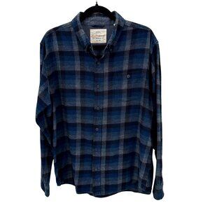 Weatherproof Vintage Mens Blue Plaid 100% Cotton Button-Down Flannel Shirt L
